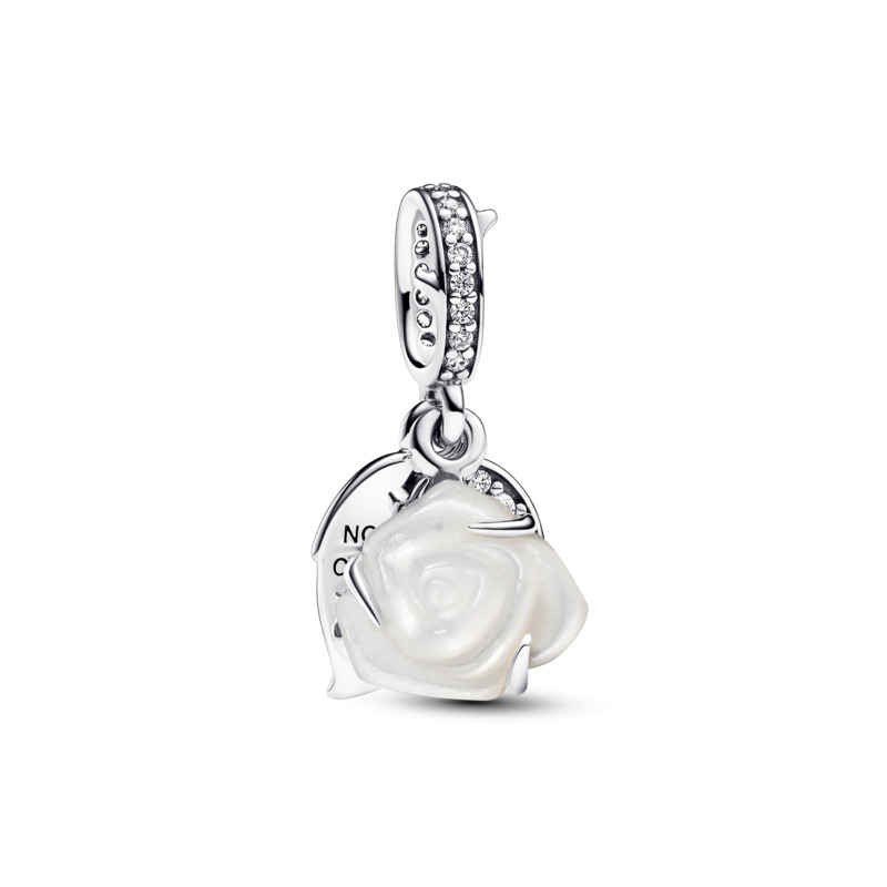 White Rose in Bloom Double Dangle Charm - PandoraShop Online