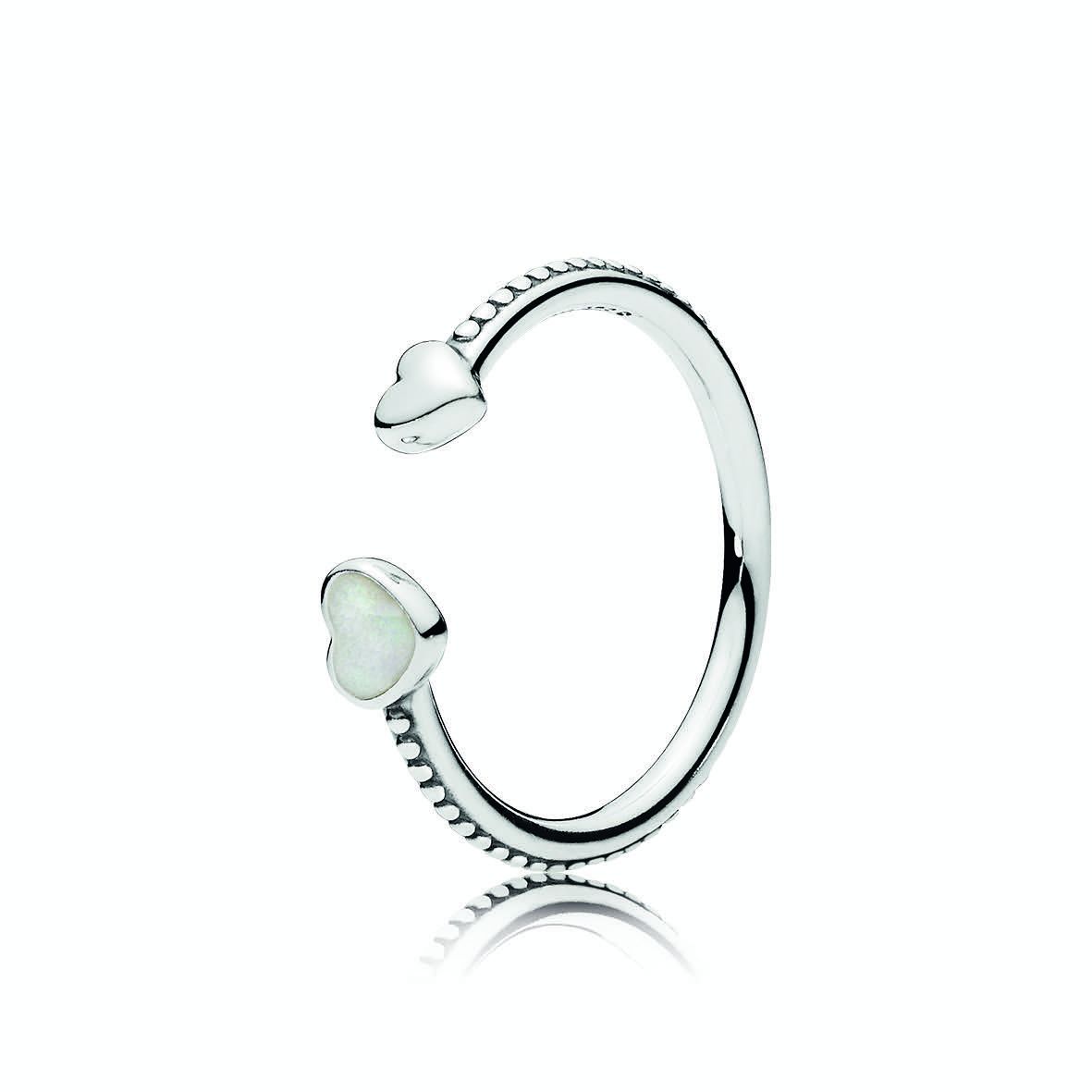 Beaded Two Hearts Open Ring