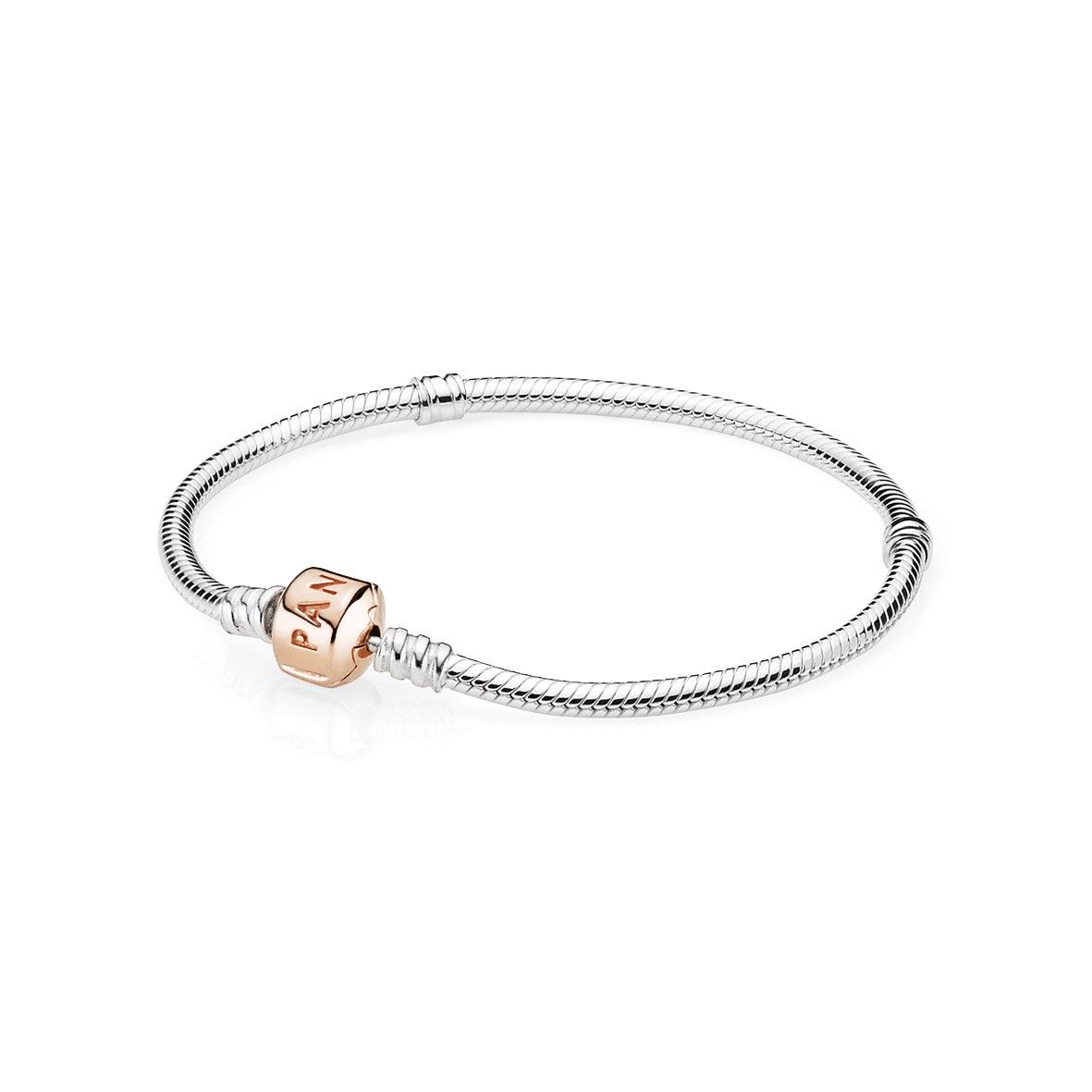 Silver bracelet with Pandora Rose gold clasp