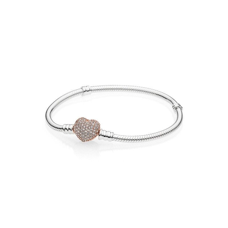 Pandora Moments Pavè Heart Clasp Snake Chain Bracelet