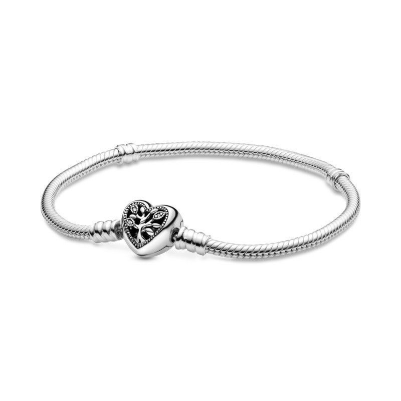 Pandora Moments Family Tree Heart Clasp Snake Chain Bracelet-17