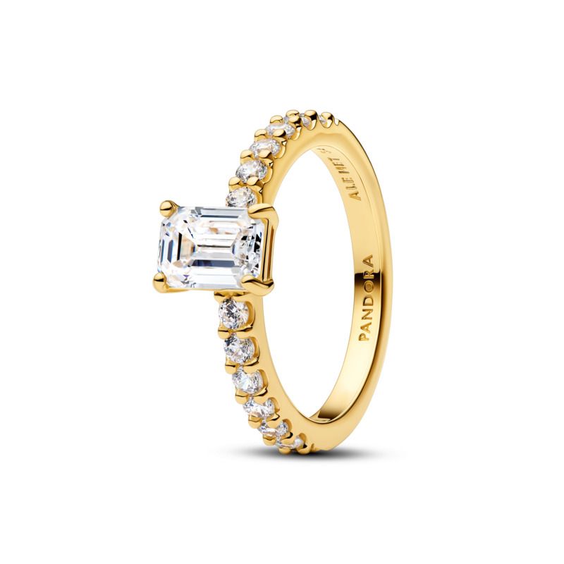 Rectangular Sparkling Halo Ring