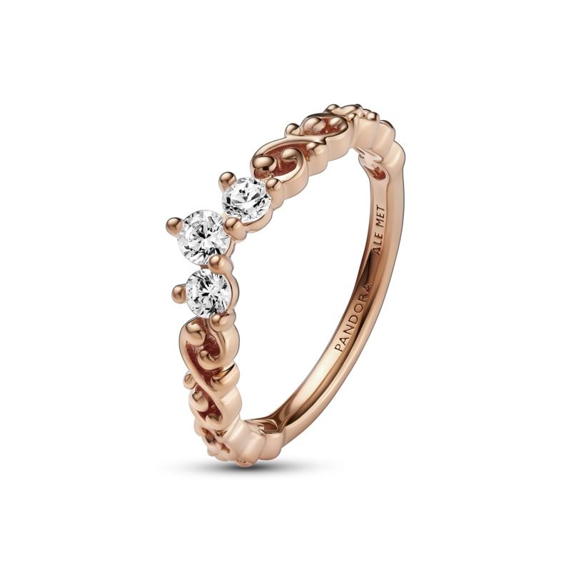 Regal tiara 14k rose gold-plated ring with clear cubic zirconia