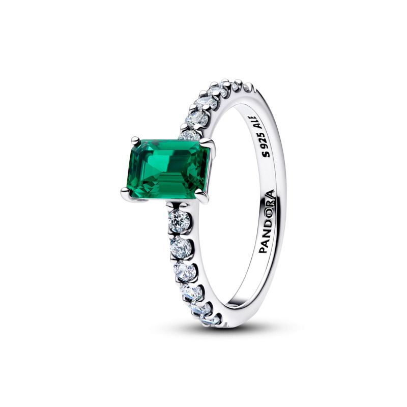 Rectangular Sparkling Green Halo Ring