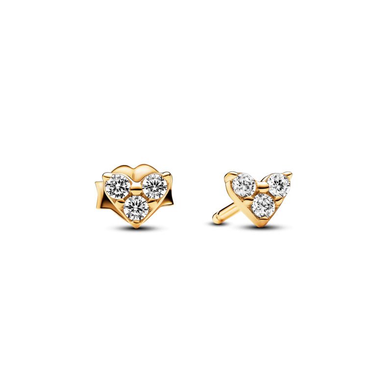 Triple Stone Heart Stud Earrings with clear cubic zirconia