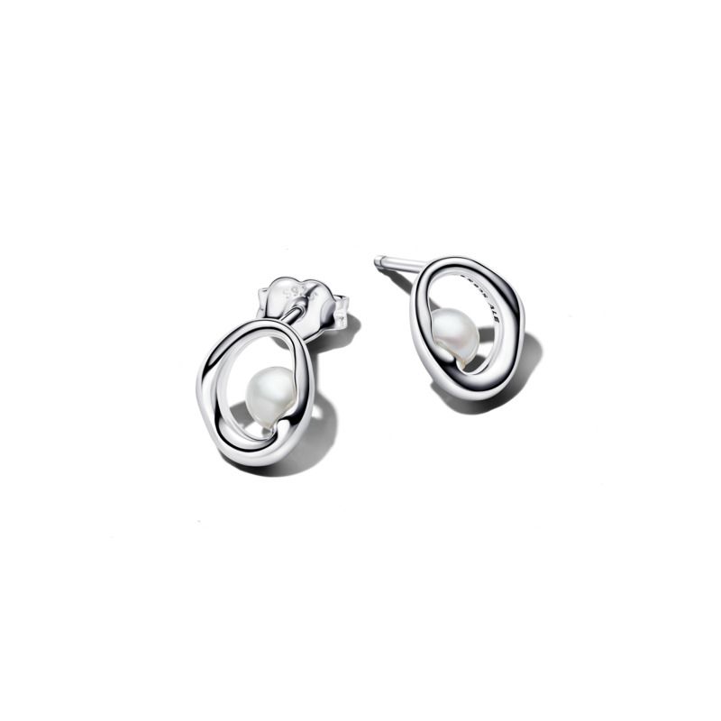 Organically Shaped Oval & Treated Freshwater Cultured Pearl Stud Earrings