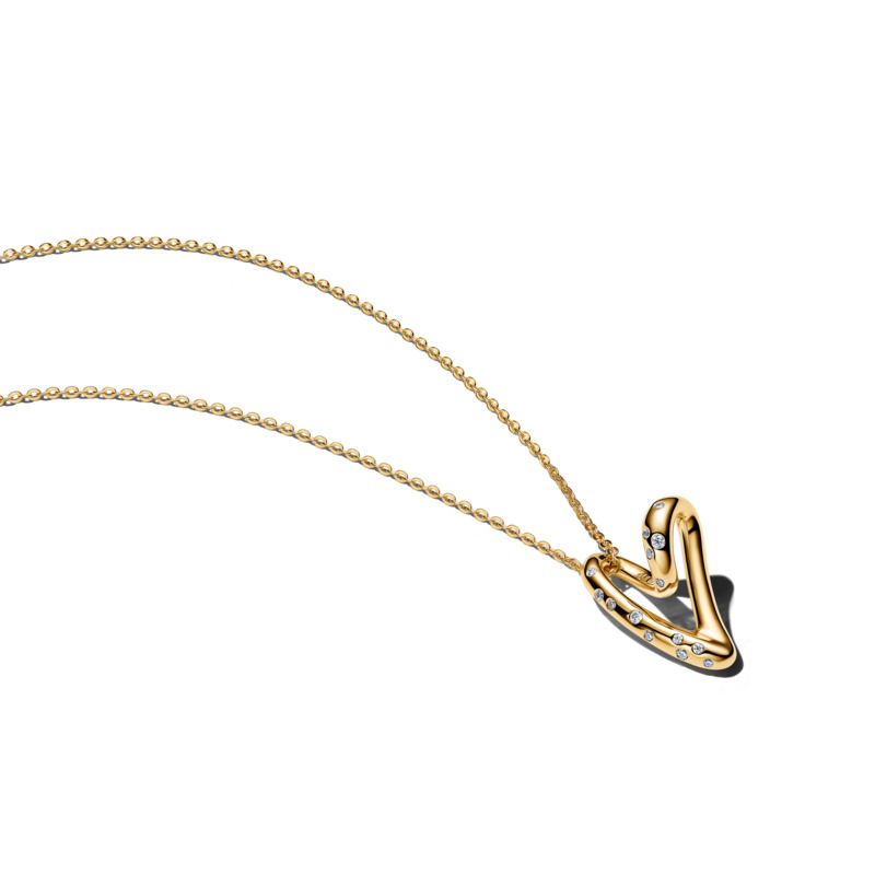 Organically Shaped Stone-Set Heart Pendant Necklace