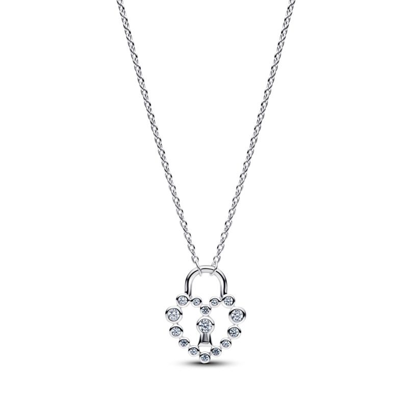 Sparkling Heart Padlock Pendant Necklace