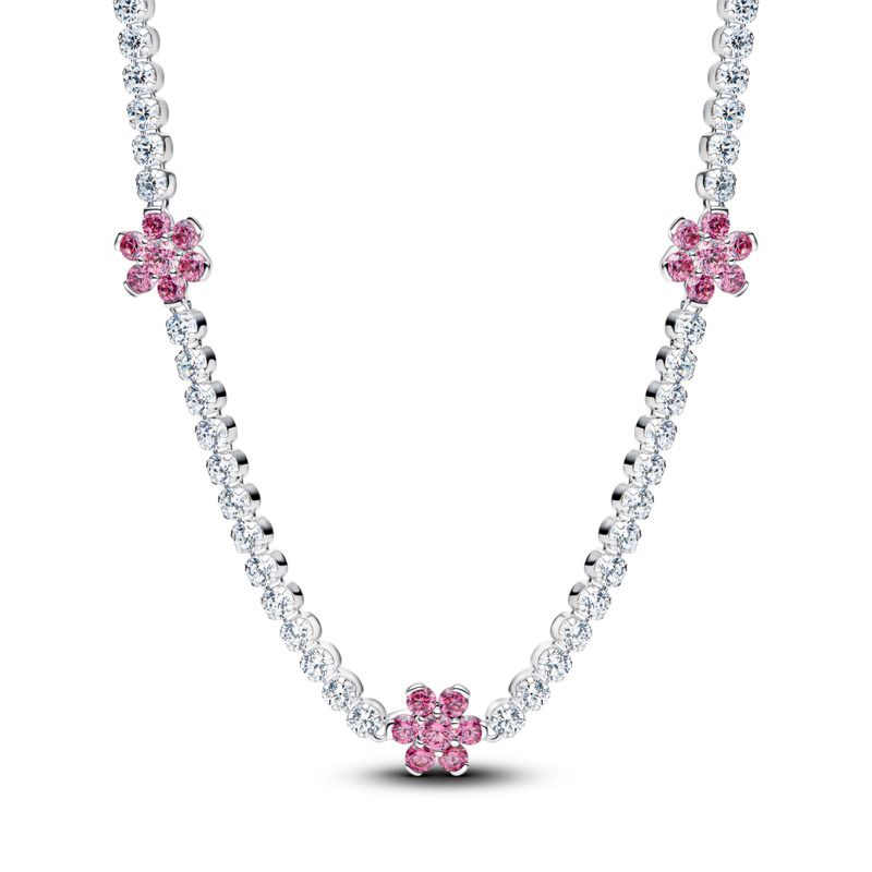 Pink Flower Tennis Necklace