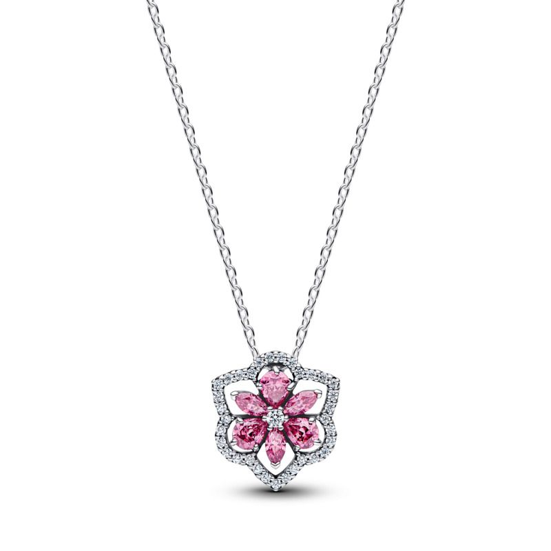 Herbarium Sparkling Pink Flower Pendant Necklace