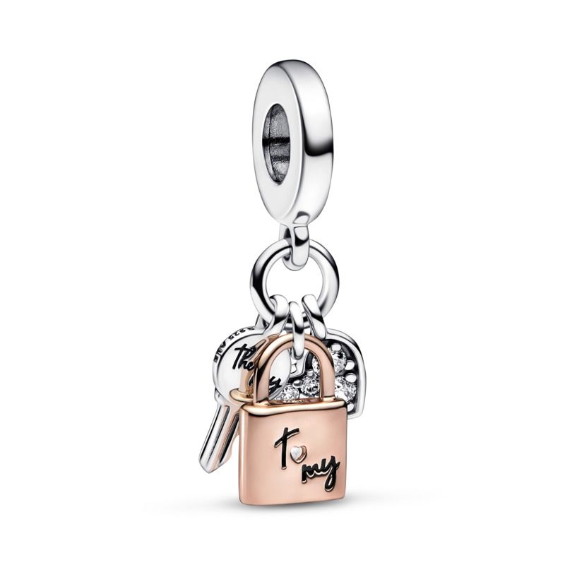 Two-tone Key, Padlock & Heart Triple Dangle Charm