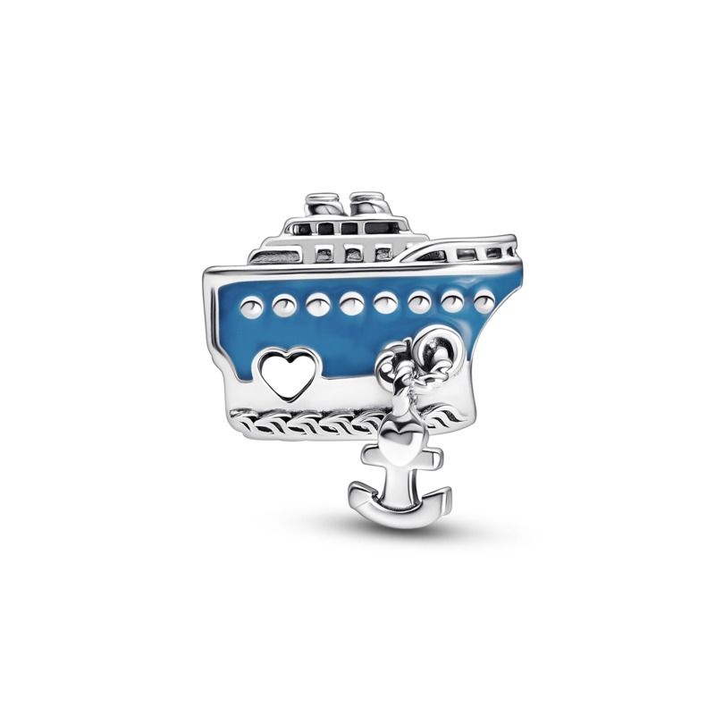 Cruise ship sterling silver charm with blue enamel