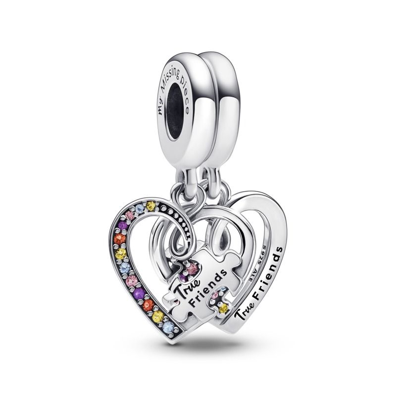 Splitable hearts sterling silver dangle with icy blue, blazing yellow, burnt orange, royal purple crystal and fancy fairy tale pink CZ